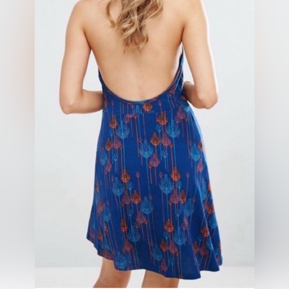 Free People Tropical Daydream Halter Mini Dress Blue Asymmetrical XS - Picture 2 of 9